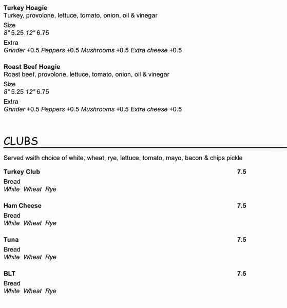 Menu at Mannino's Pizzeria, Pottstown