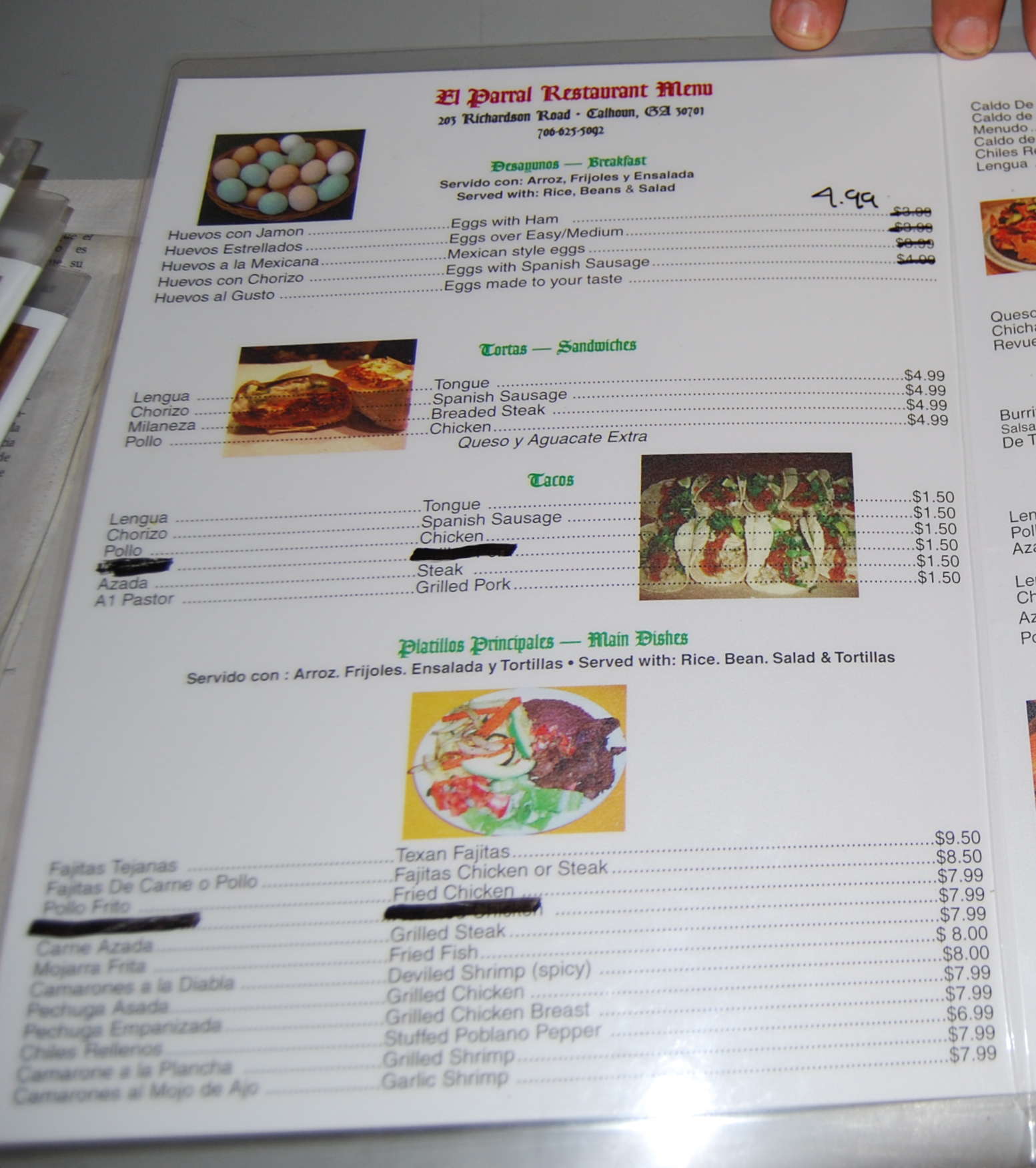El Parral menu