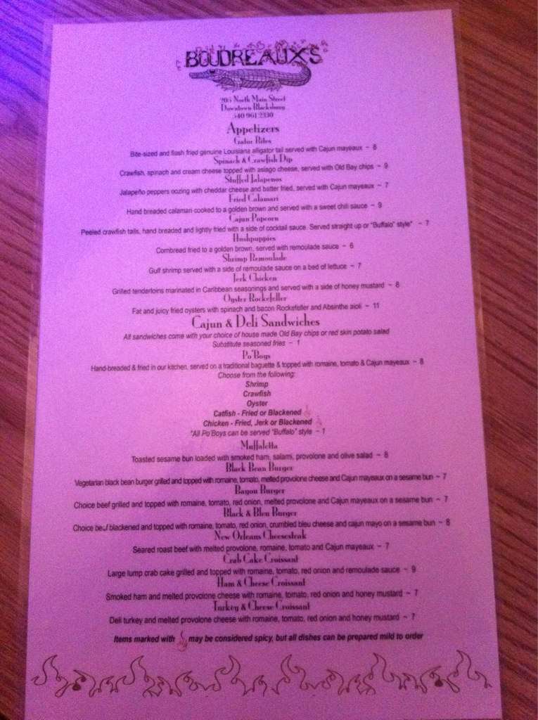 Boudreaux's Restaurant Menu Urbanspoon/Zomato