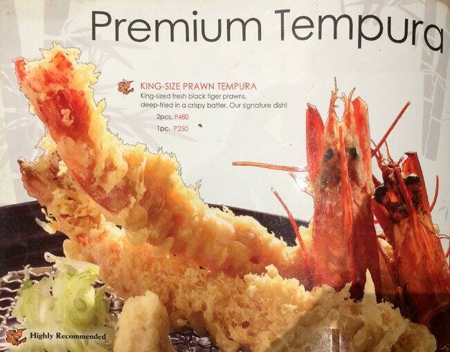 Tempura Menu, Menu for Tempura, North Reclamation Area, Cebu City