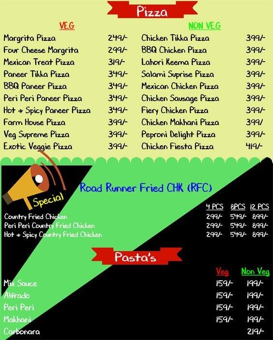 Road Runner Menu, Menu for Road Runner, West Patel Nagar, New Delhi