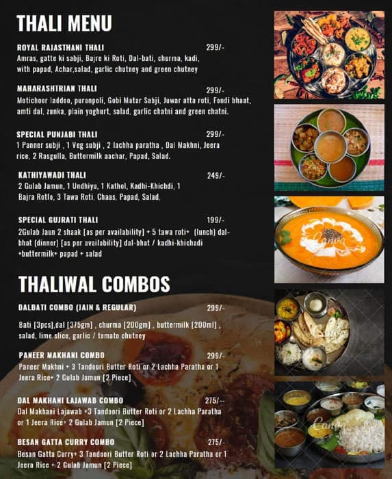 The Thaliwala menu