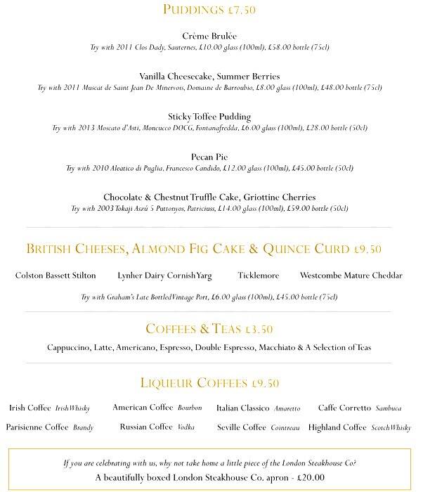 Menu at London Steakhouse Co, London, 109117 Middlesex St