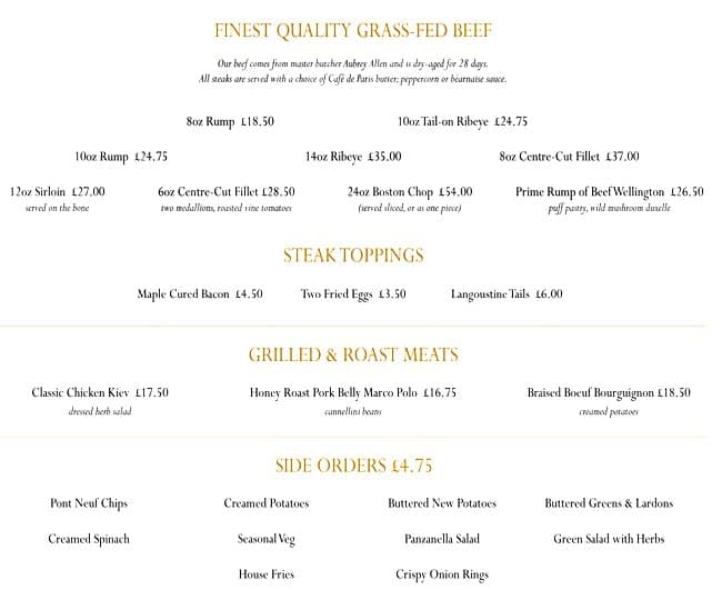 Menu at London Steakhouse Co, London, 109117 Middlesex St