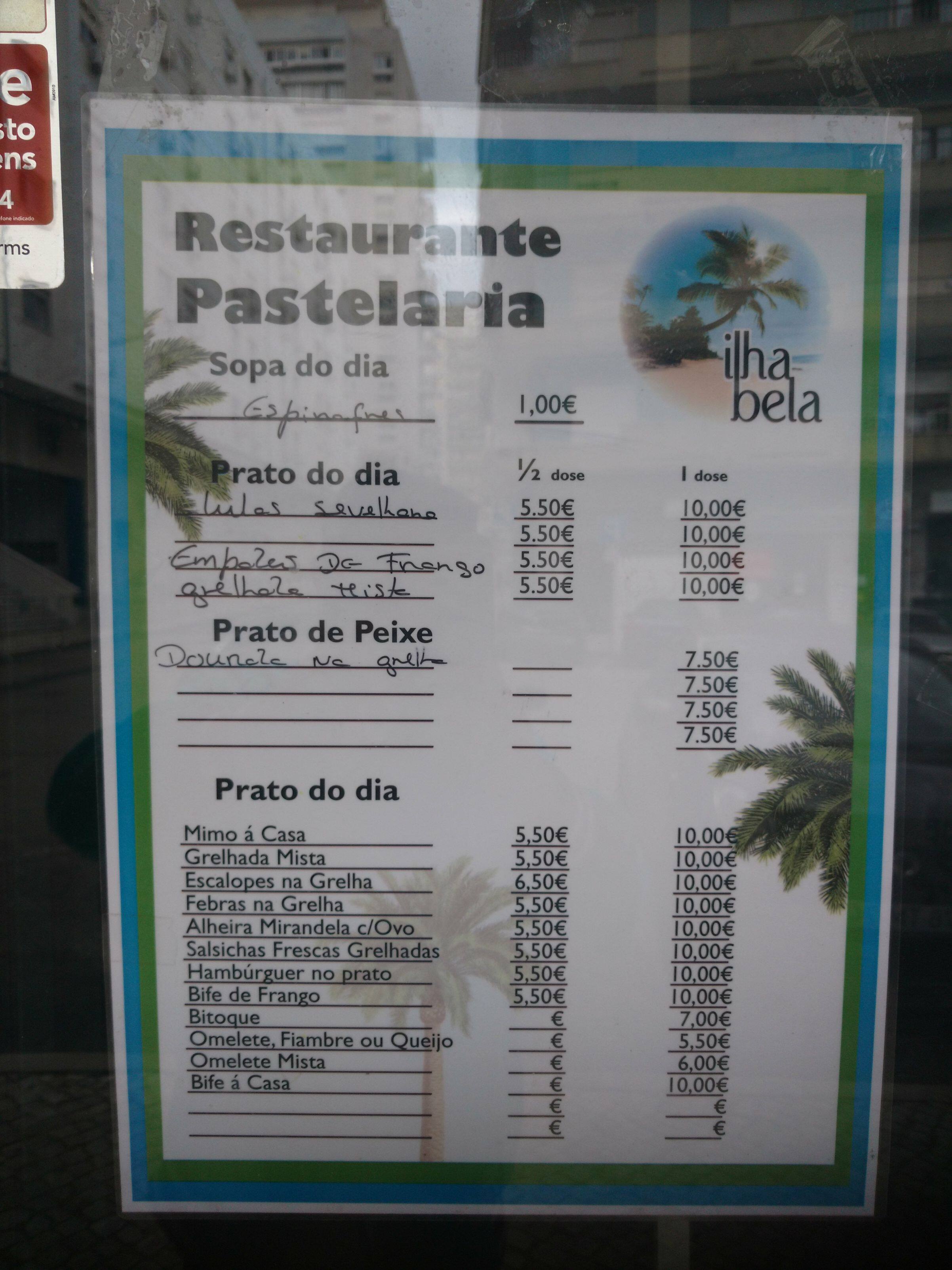 Pastelaria Menu Menu at Restaurante e Pastelaria Ilha Bela, Lisbon