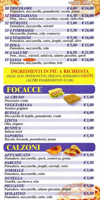 Menu di Pizzeria Capriccio 