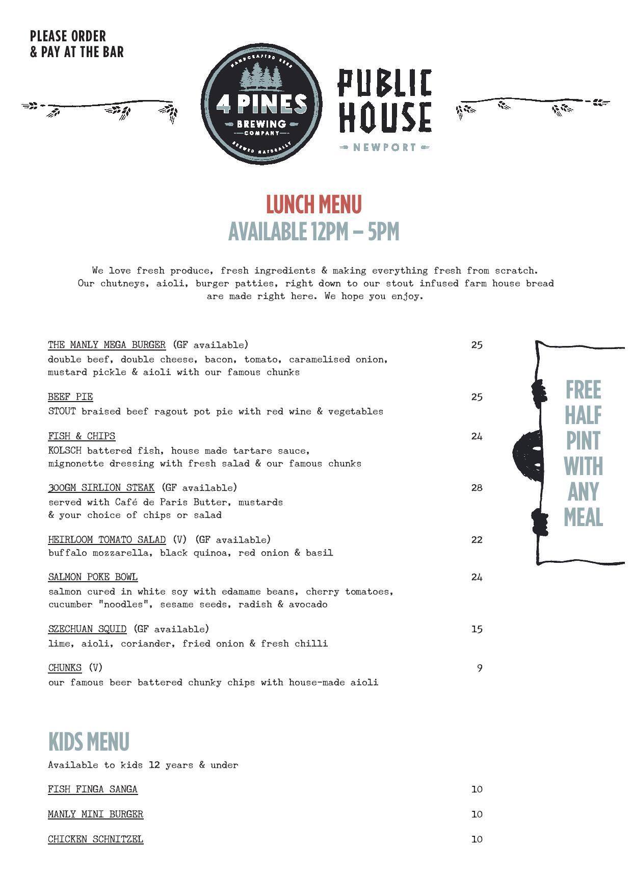 4 Pines Brewing Company Menu, Menu for 4 Pines Brewing Company, Manly