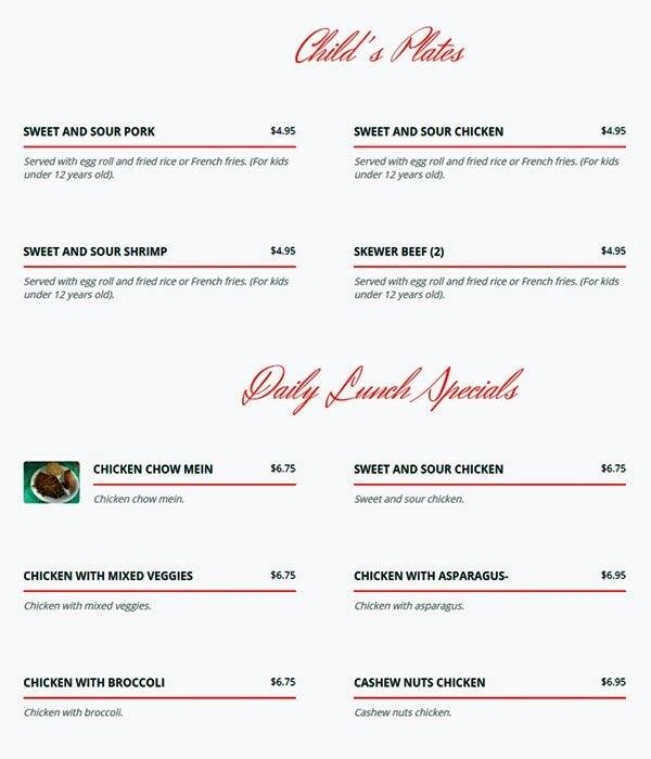 Menu at Changs Chinese Restaurant, Sugar Land, Kensington Dr