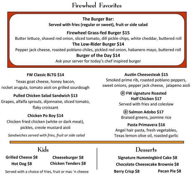 Menu at Firewheel Cafe, Wyldwood