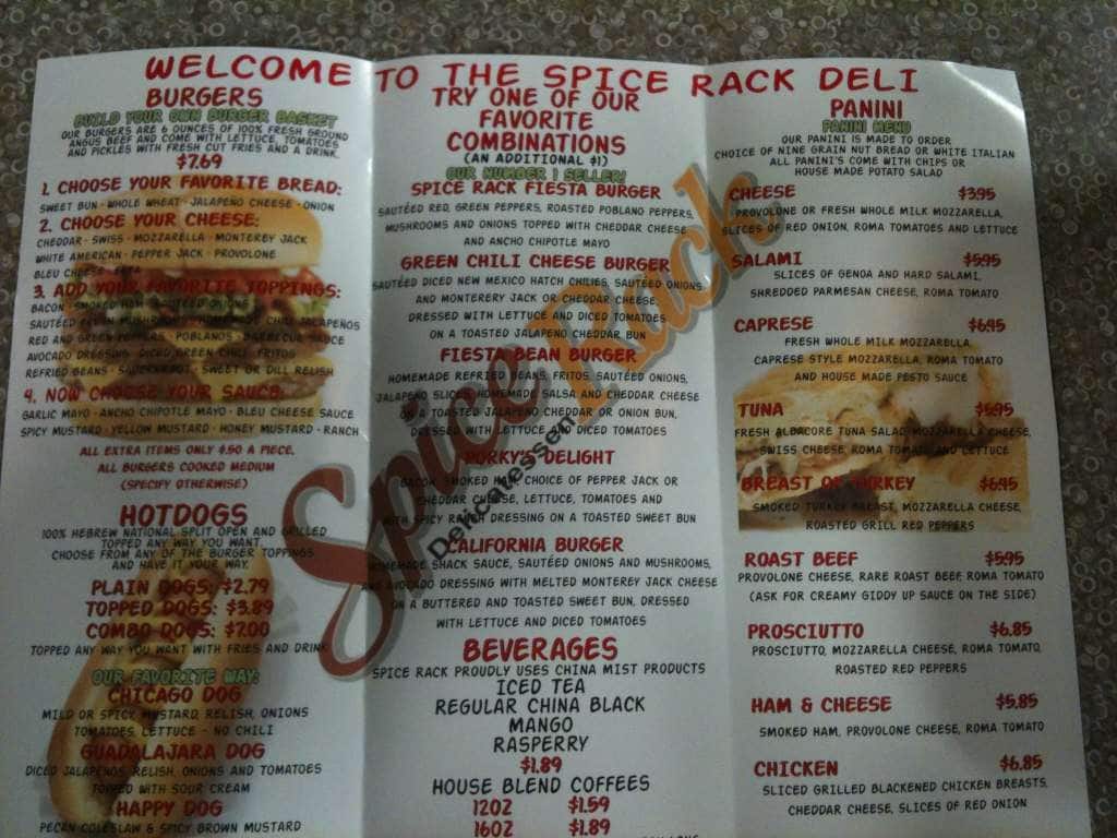 Spice Rack Deli menu, Menu restauracji Spice Rack Deli, North Central
