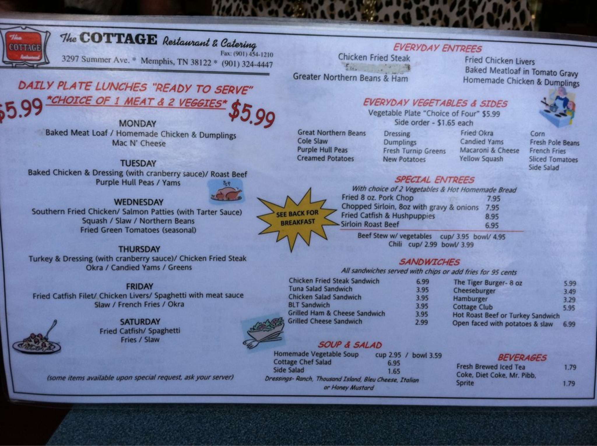 The Cottage Menu Menu For The Cottage East Memphis Memphis