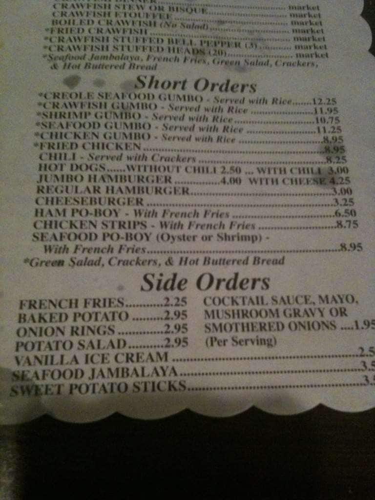 Menu at Lagneaux's restaurant, Lafayette