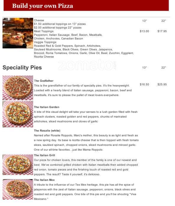 Roppolo's Pizzeria menu