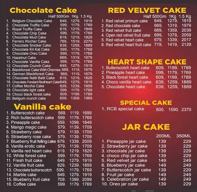 Star india baker menu