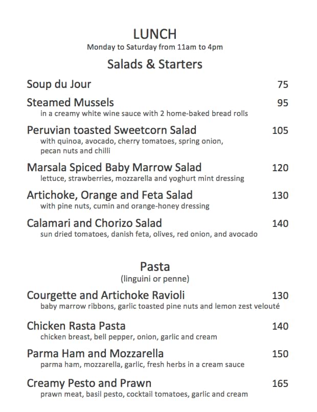 Menu at The Winchester Boutique Hotel Cape Town restaurant, Cape Town