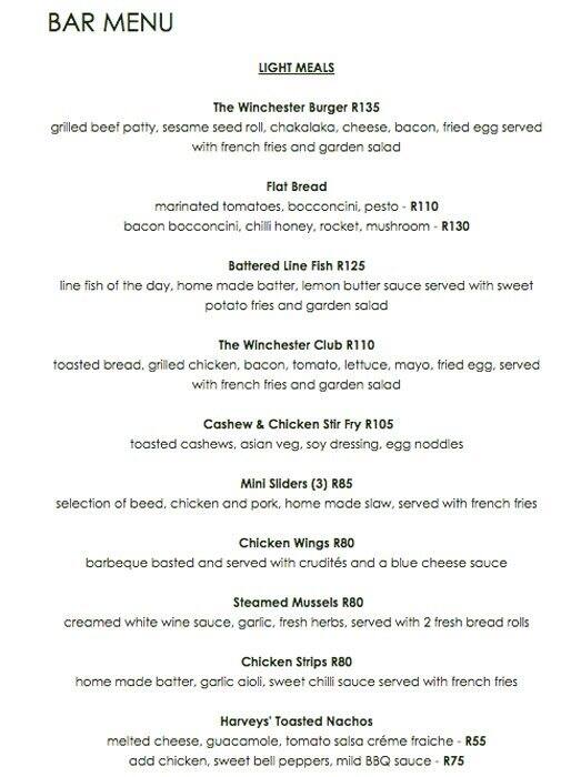 Harveys Restaurant Menu, Menu for Harveys Restaurant, Sea Point, Cape