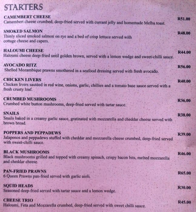 Grid And Grill Pub Menu,Menú para Grid And Grill Pub, Benoni, East Rand