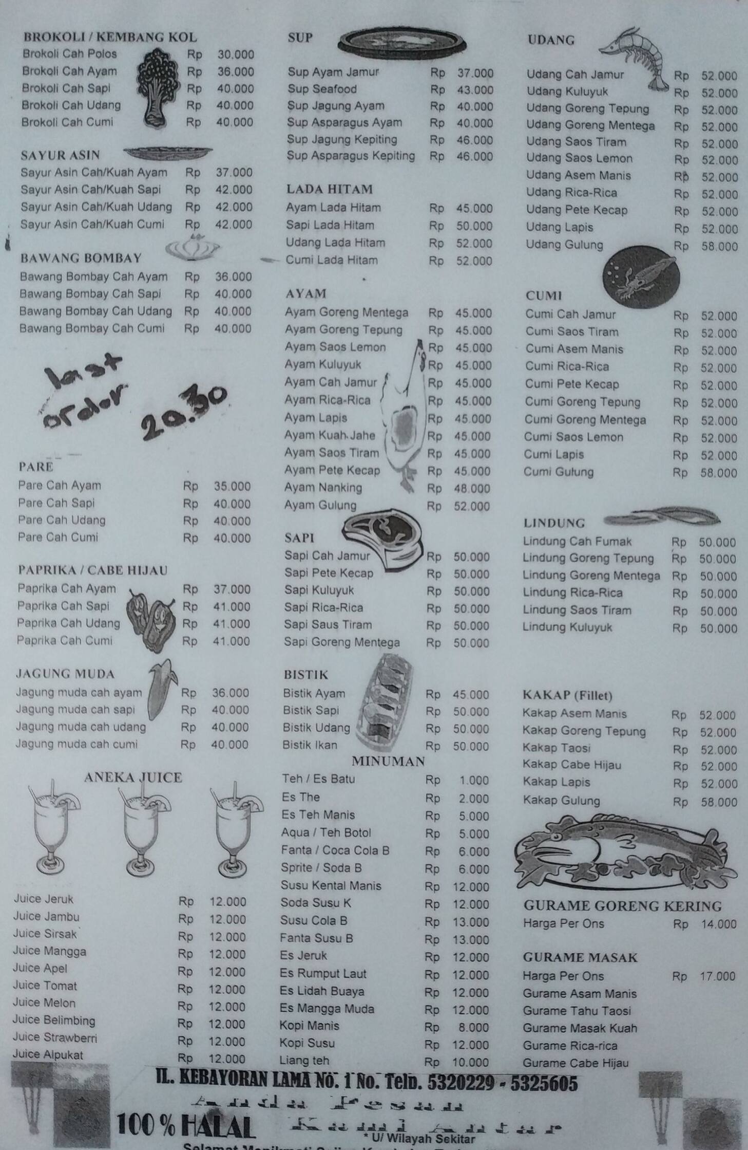 Menu at Rumah Makan Candra restaurant, Jakarta