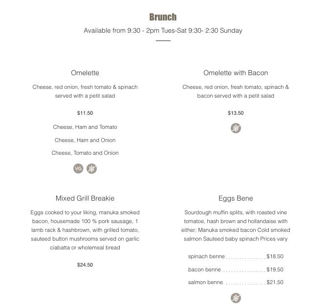 Menu at Rendezvous Restaurant, Palmerston North