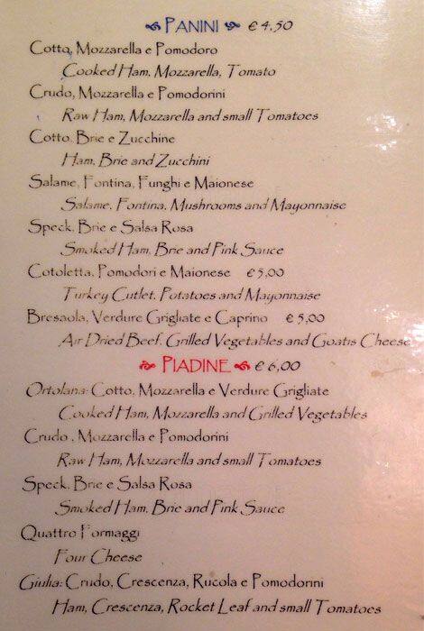 Menu di Marco's bar. 
