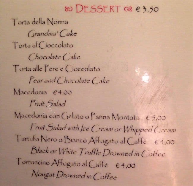 Menu di Marco's bar. 