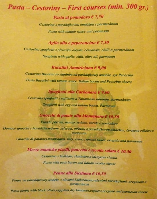 Taverna Di Assisi Menu Menu For Taverna Di Assisi Stare Mesto Bratislava I