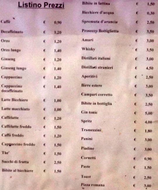 Menu di Libri&Bar Pallotta 