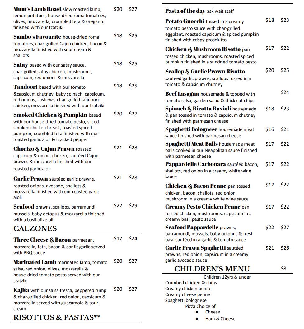 Menu at La Margherita Italian Pizzeria and Restaurant, Gumdale