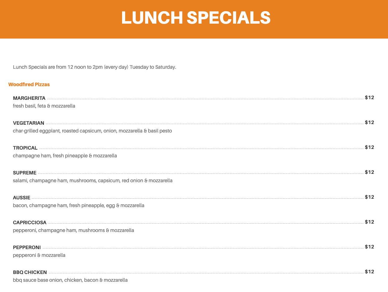 Menu at La Margherita Italian Pizzeria and Restaurant, Gumdale