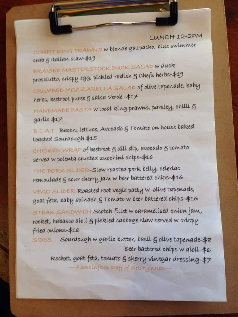 Menu at Lv&#39;s On Clarence cafe, Port Macquarie
