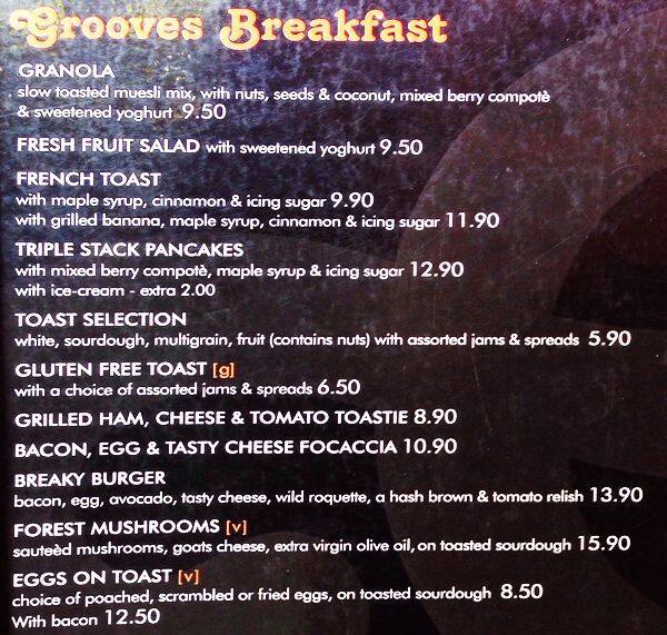 The Groove Train Menu, Menu for The Groove Train, Robina, Gold Coast