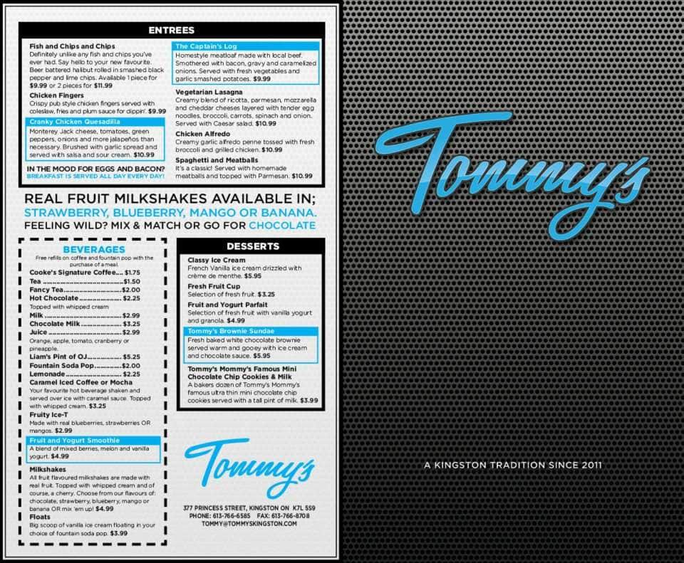 Tommy's menu, Menu restauracji Tommy's, Kingston, Kingston Urbanspoon