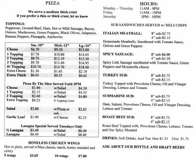 Menu at Pie In The Sky Pizza pizzeria, Mooresville, 250 S Main St
