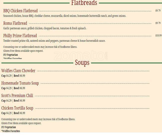 Menu at Wolfies Grill Carmel pub & bar, Carmel, Keystone Way S