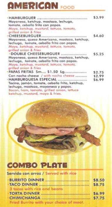 Menu at Los Tres Amigos Mexican Grill fast food, Chicago