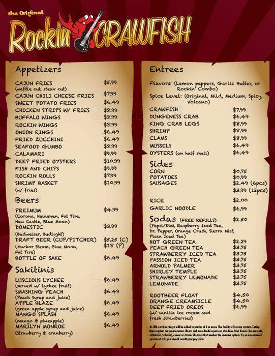 Rockin Crawfish Menu, Menu for Rockin Crawfish, Richmond, RichmondSan