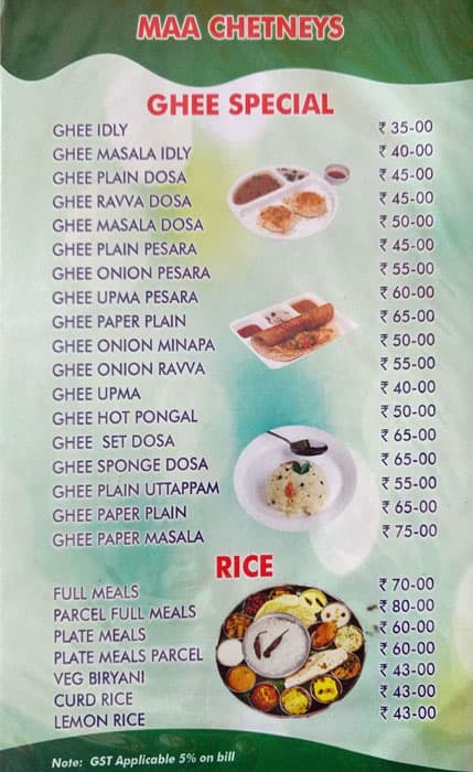 Maa Chutneys menu