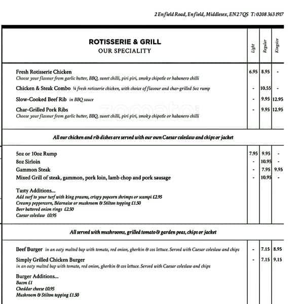 Menu at Jolly Farmers pub & bar, Enfield, 2 Enfield Rd