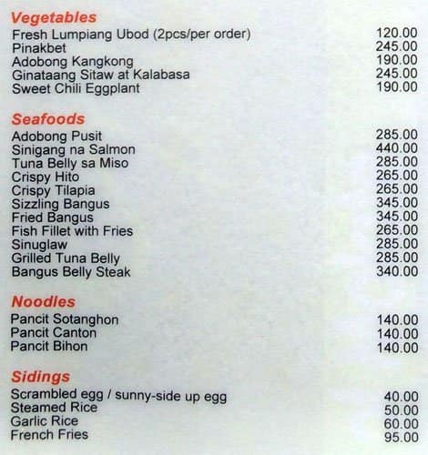 Milky Way of Malate Menu, Menu for Milky Way of Malate, McKinley Hill ...