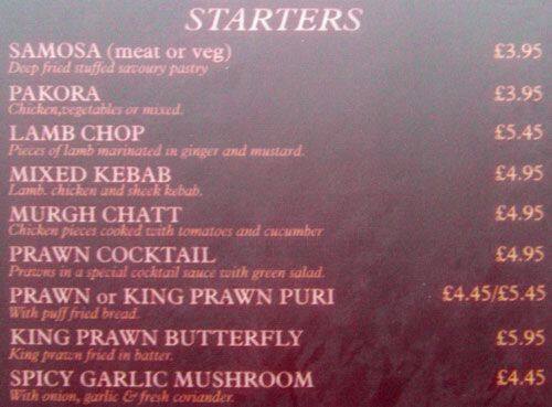 Bonoful Restaurant menu
