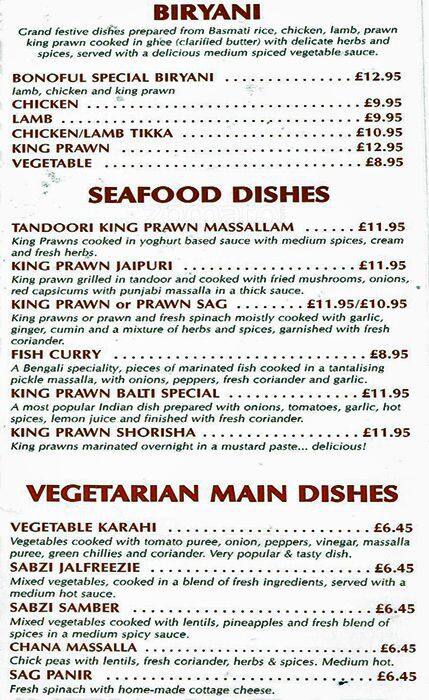 Bonoful Restaurant menu