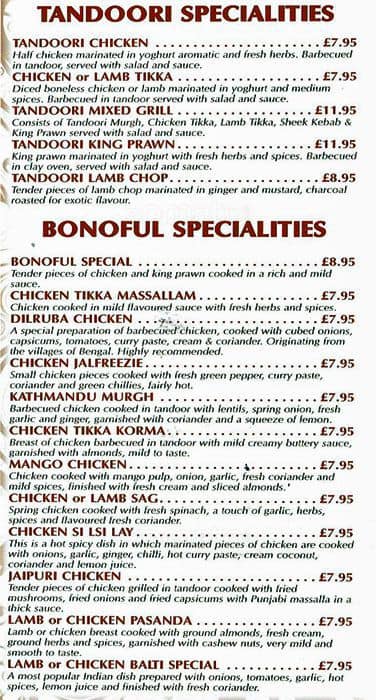 Bonoful Restaurant menu