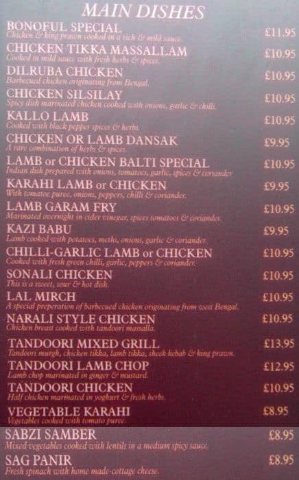 Bonoful Restaurant menu