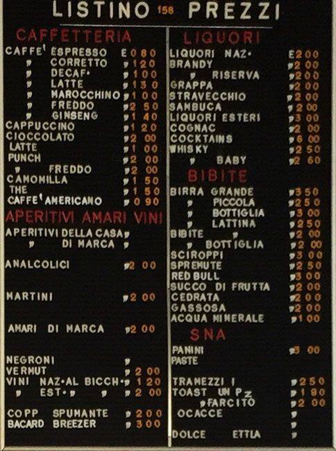 Menu di Bar Tabacchi Europa 