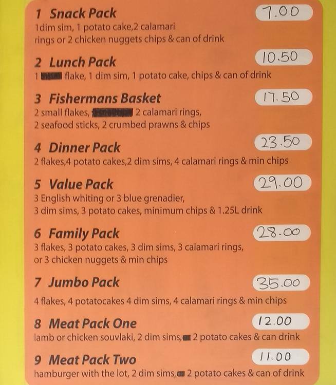 Menu at Con's Corner restaurant, Thornbury