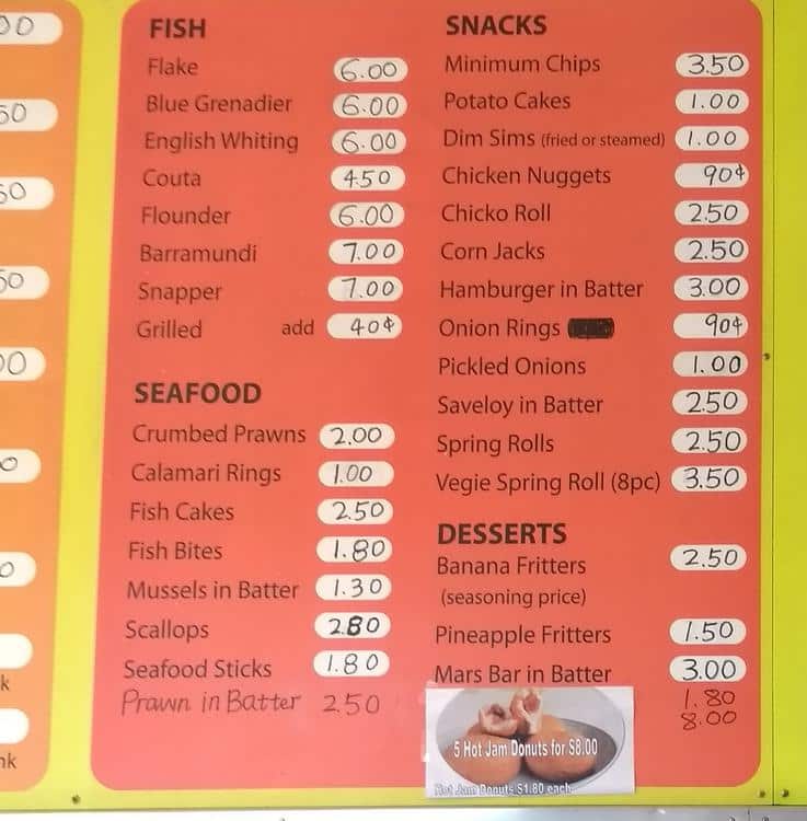 Menu at Con's Corner restaurant, Thornbury