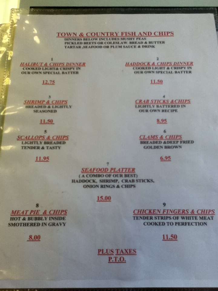 Town & Country Fish and Chips Menu Urbanspoon/Zomato