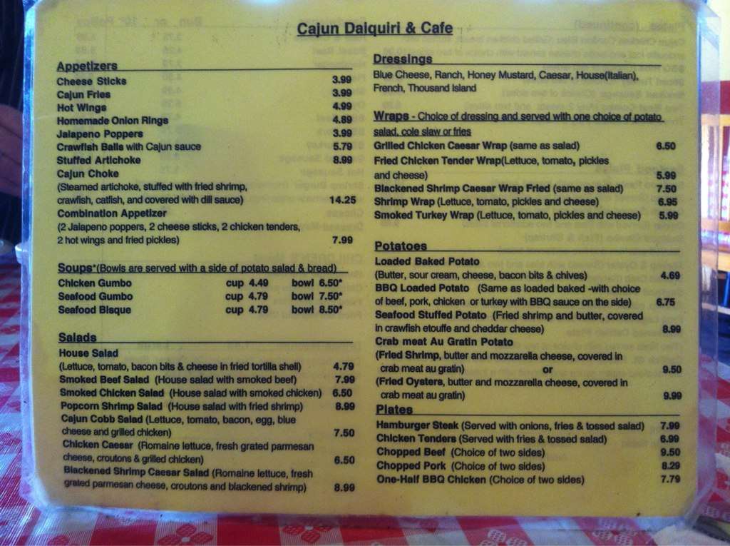 Cajun Daiquiri & Cafe Menu Urbanspoon/Zomato