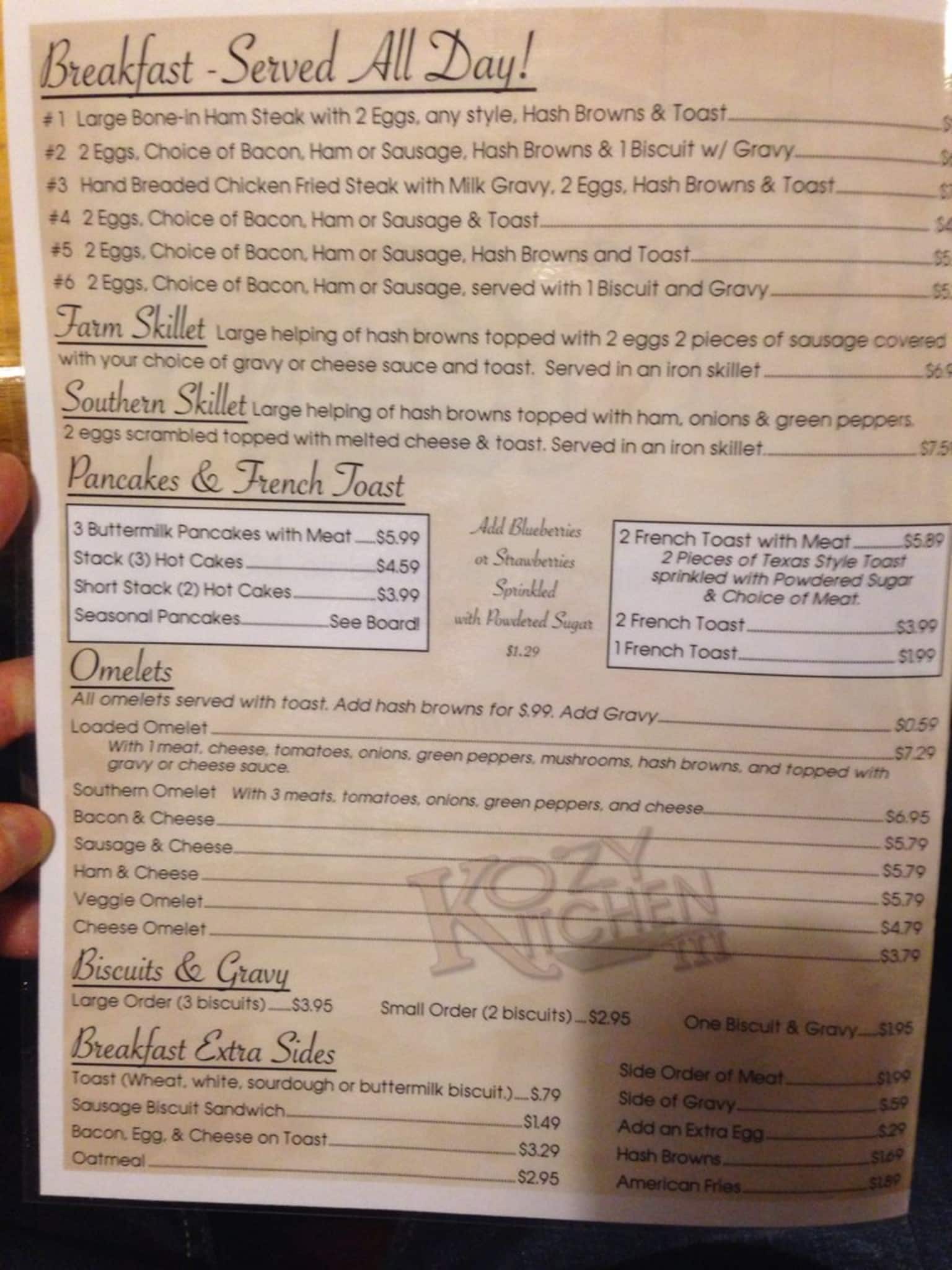 Kozy Kitchen Menu, Menu for Kozy Kitchen, Ste Genevieve, Ste Genevieve