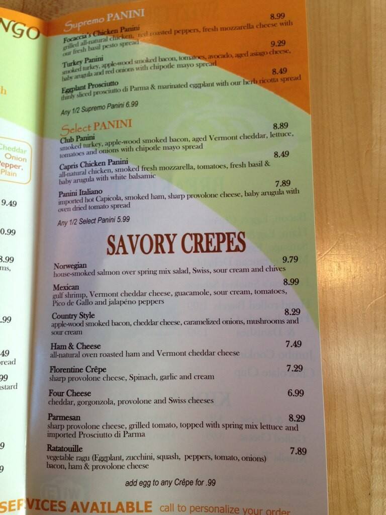 Focaccia's Menu, Menu for Focaccia's, Shelton, Fairfield County